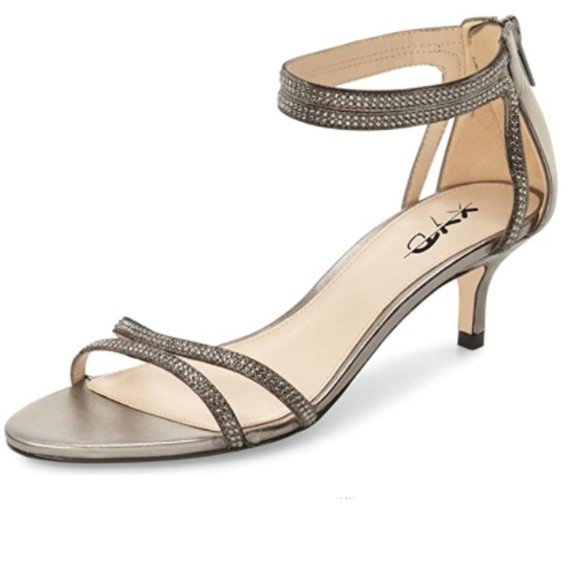 gray low heel sandals